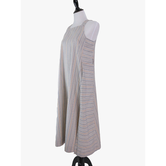 Storia Size M Cotton A-Line Midi Dress Square Neck Stripes - Picture 1 of 11
